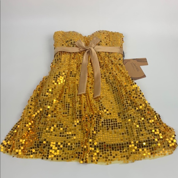 Light In The Box Sparkling Gold Sequins Strapless Bow Formal Dress Size 4 NEW - Picture 1 of 16